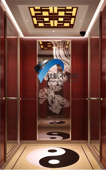 供应彩色不锈钢电梯装饰板，镀古铜色镜面蚀刻祥云图装饰板